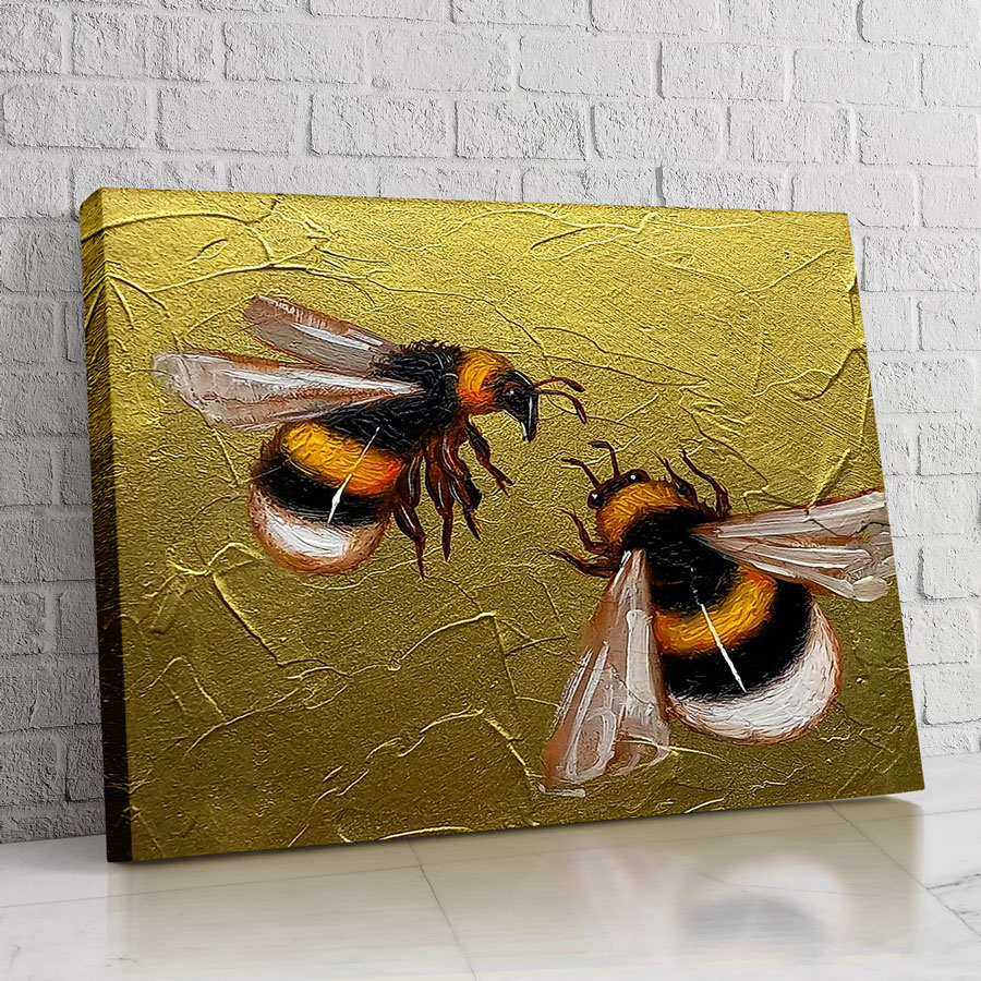 Cuadro de arte con abejas en lienzo para decoración de interiores.